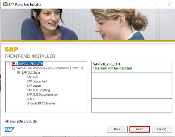 「SAPGUI_760_LITE」のチェックボックスにチェックを入れ、Nextをクリックしてください。